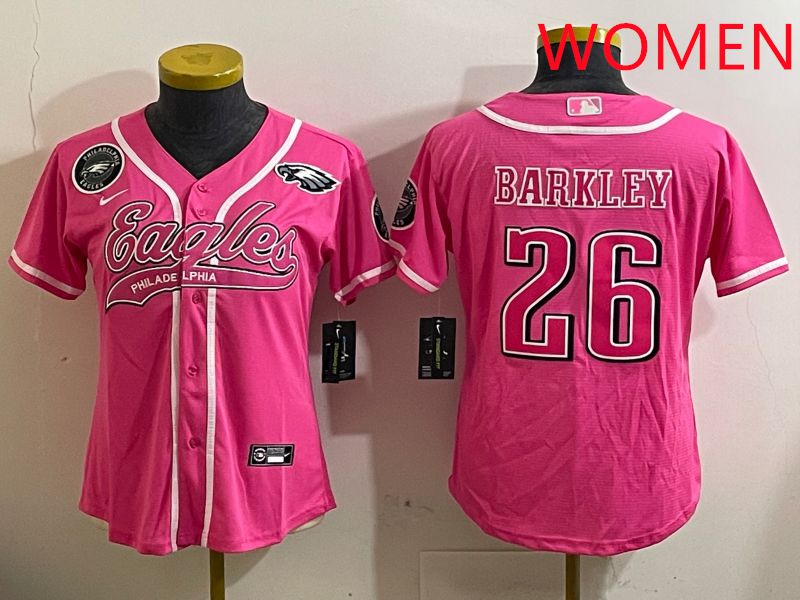 Women Philadelphia Eagles 26 Barkley Pink Jointly Name 2025 Nike Limited NFL Jersey style 9